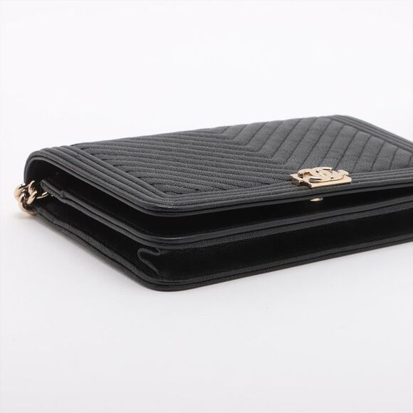 Chanel Boy Chanel Caviar Skin Chain Wallet V Stitch Black Gold Metal Fittings - Picture 3 of 6